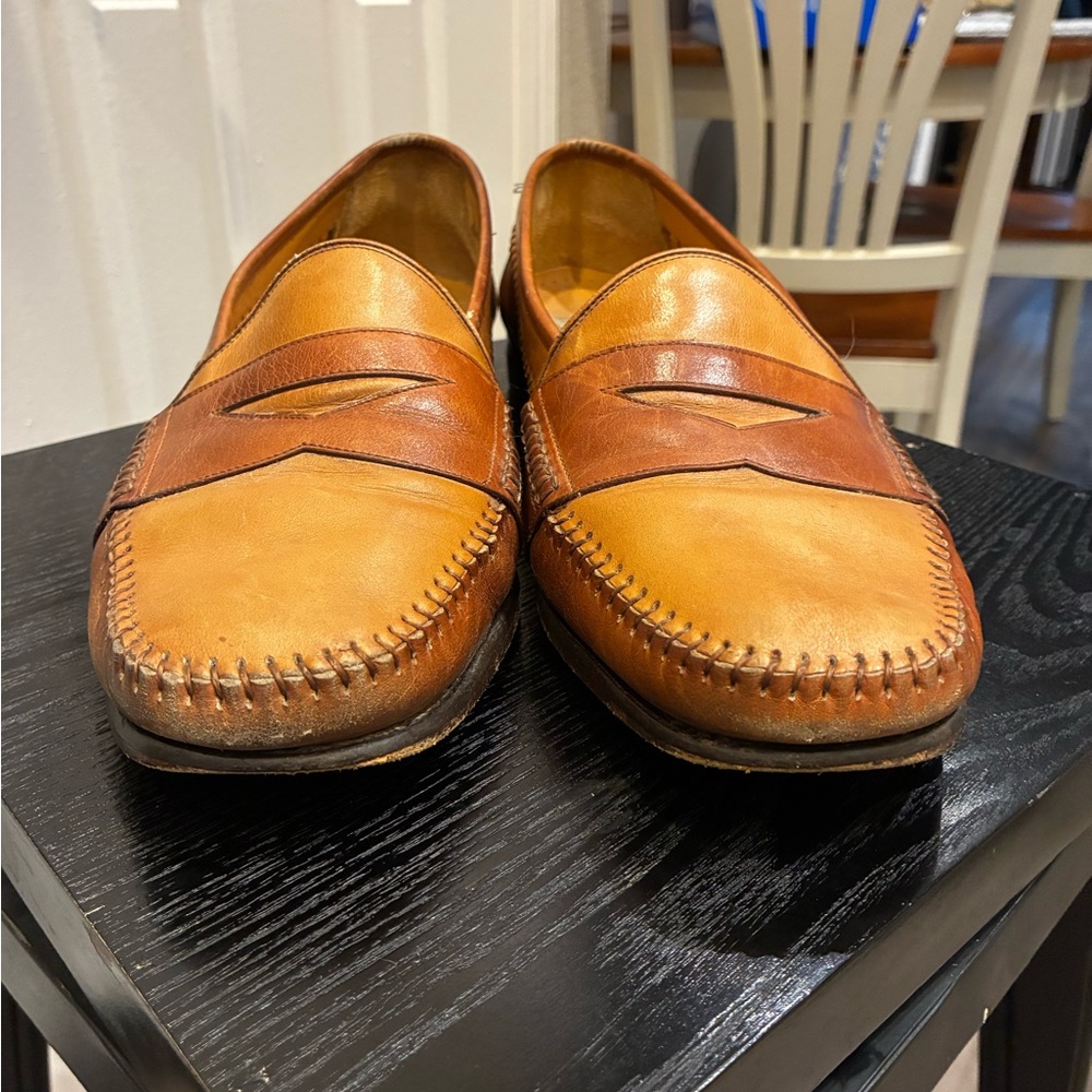 Vintage Magnanni Men's B759 Tan and Brown Leather Slip-On Loafers 11 D - Picture 4 of 8
